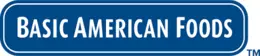 Logo of Basic American Foods with white text on a blue background.