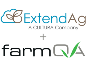 Logos of ExtendAg, a Cultura company, and farmQA are shown with a plus sign between them, highlighting a partnership to enhance field-level data for food processors.