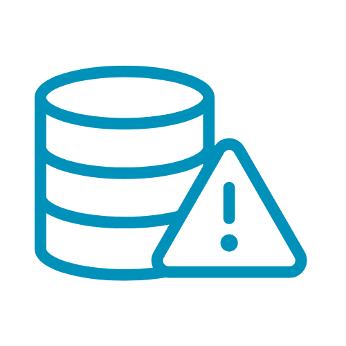 Blue database icon with an exclamation mark warning symbol in front, indicating a database error or issue.
