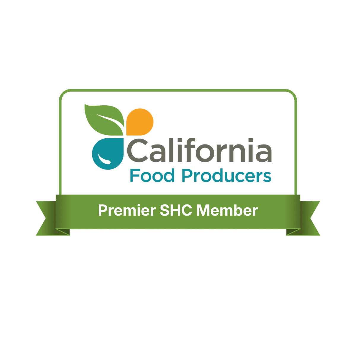 California Food Producers logo with green ribbon below displaying the text “Premier SHC Member” on a white background.